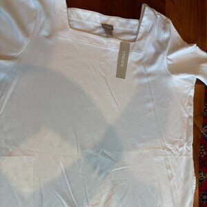 Chicos White Squared Neck Pullover Shirt, Size 3 NWT